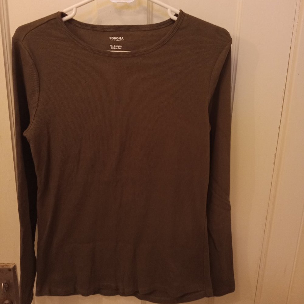 *3 FOR $13* Sonoma dark olive green ribbed long sleeve shirt